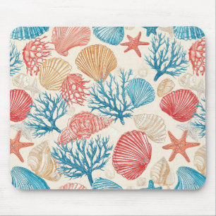 Sommer Strand Muschel Seestern Blau Rot Muster Mousepad