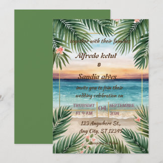 Sommer Strand Palme tropische Aquarell-Hochzeit Einladung