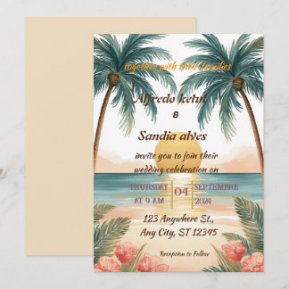 Sommer Strand Palme tropische Aquarell-Hochzeit Einladung
