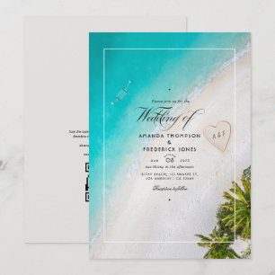 Sommer Strand QR Code RSVP Hochzeit Monogramm Einladung