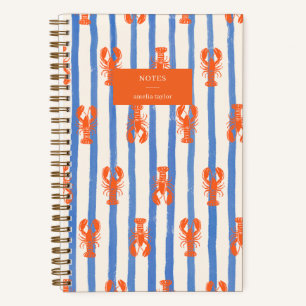 Sommer-Streifen-Hummer-Muster personalisierter Nam Notizbuch