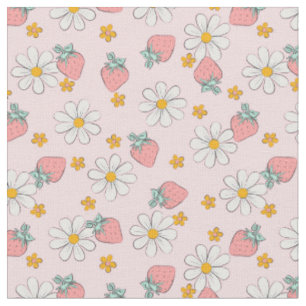 Sommer-Strohbeer-Gänseblümchen-Blumenmuster Stoff