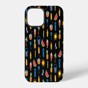 Sommer-Symbole Nahtloser schwarzer Hintergrund iPhone 12 Hülle