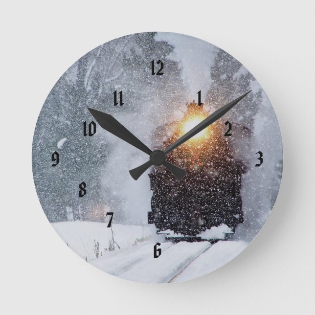 Sommer-Tal Eisenbahn Weihnachtszeit Runde Wanduhr (Vorderseite)