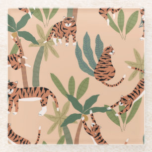 Sommer-Tiger Palmen Exotisch Glasuntersetzer