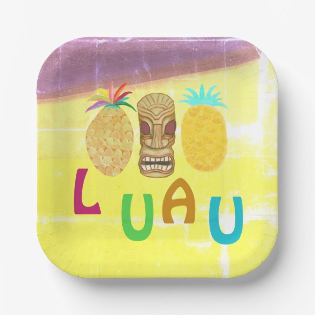 Sommer-Tiki-Ananas-Luau Pappteller (Vorderseite)