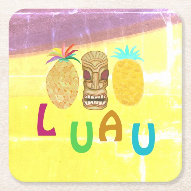 Sommer-Tiki-Ananas-Luau Rechteckiger Pappuntersetzer (Vorderseite)