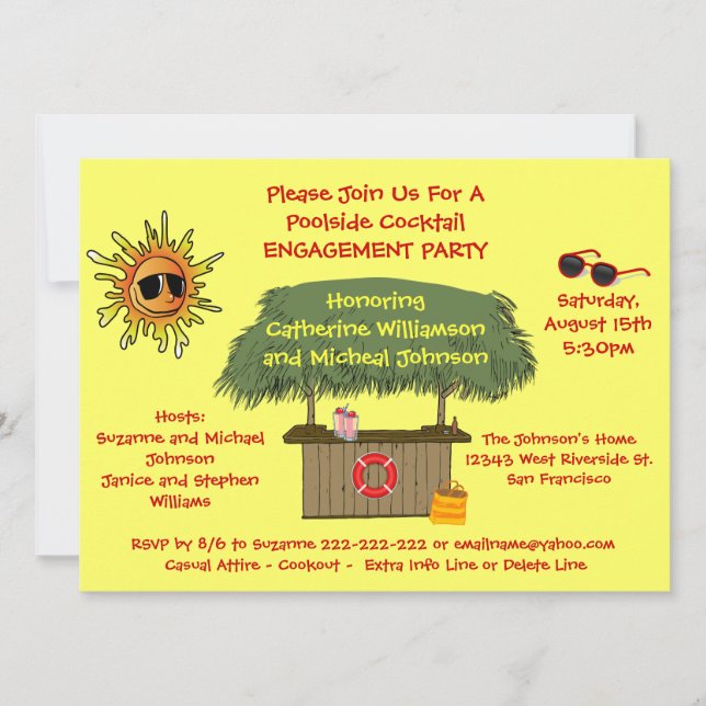 Sommer Tiki Hut Beach Cocktail Engagement Party Einladung (Vorderseite)