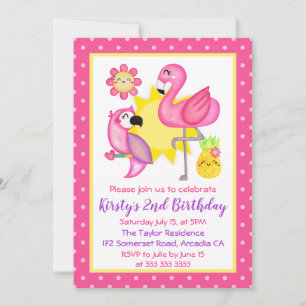 Sommer Tropical Flamingo & Papageien Geburtstag Einladung