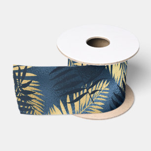 Sommer Tropisch Blau Palmenblätter Gold Navy Exoti Satinband