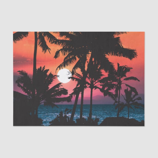 Sommer tropisch rosa Orangenpalmen Sonnenuntergang Seidenpapier (Vorderseite)