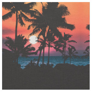 Sommer tropisch rosa Orangenpalmen Sonnenuntergang Stoff