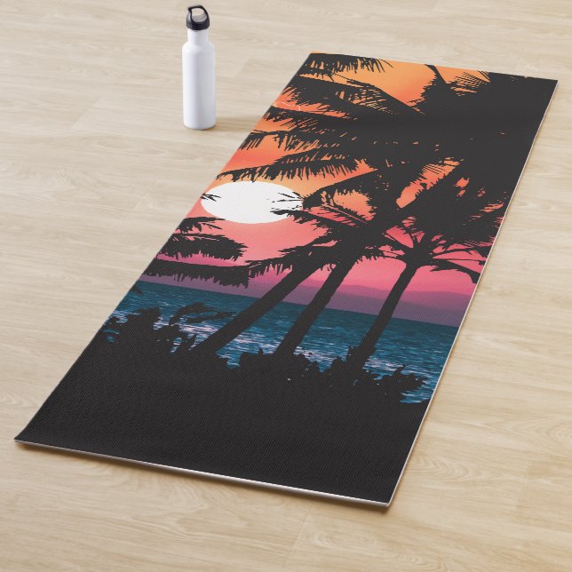 Sommer tropisch rosa Orangenpalmen Sonnenuntergang Yogamatte (Beispiel)