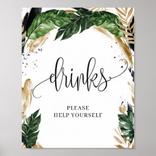 Sommer tropische Blätter florales Gold Getränke Sc Poster