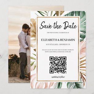 Sommer-Tropische-Blätter QR-Code Foto Save The Dat Date