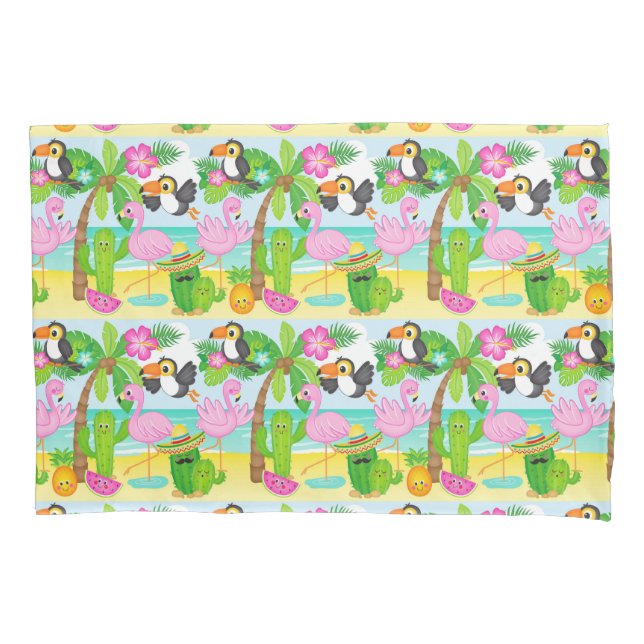Sommer tropischen Toucan und Flamingo Muster Kissenbezug (Vorderseite)