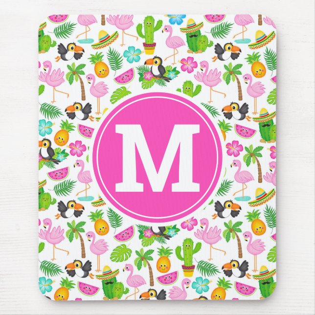 Sommer tropischen Toucan und Flamingo Muster Mousepad (Vorne)