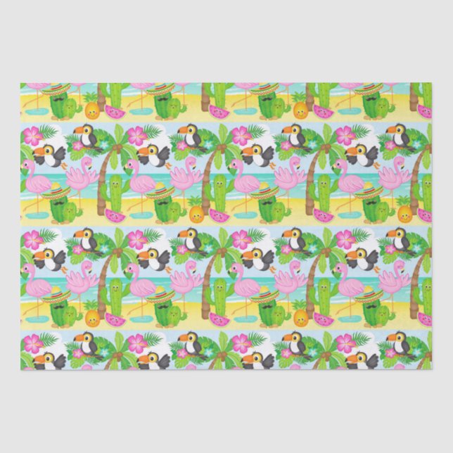 Sommer tropischen Toucan und Flamingo Muster Seidenpapier (Vorderseite)