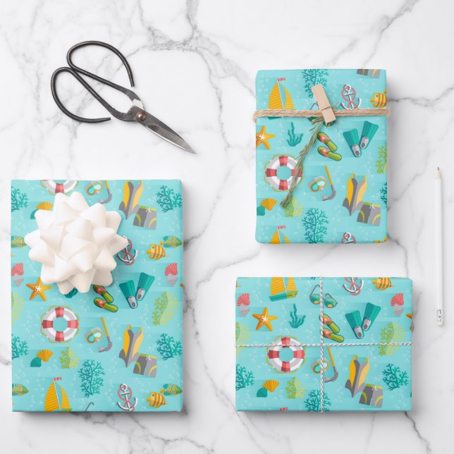 Sommer tropischer Urlaub Schnorcheln Korallenriff Geschenkpapier Set (Vorderseite)