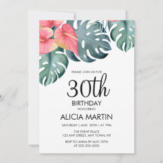 Sommer tropisches Anthurium & Monstera Geburtstag Einladung