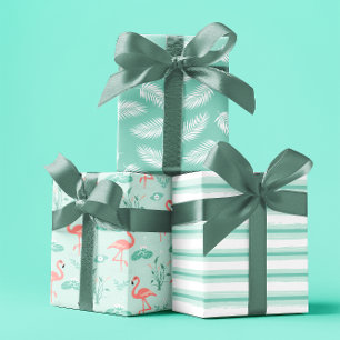 Sommer tropisches Flamingo pastellblaues Set 3 Geschenkpapier Set