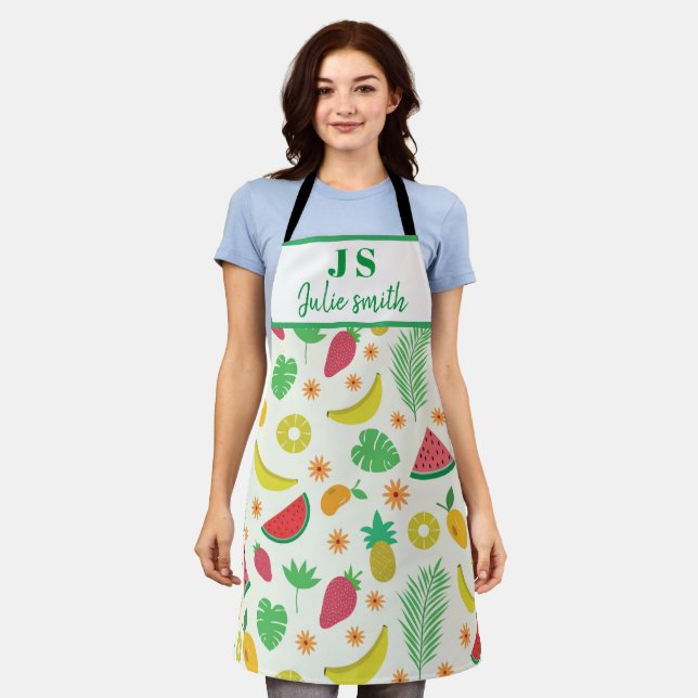 Sommer tropisches Fruchtmuster Monogramm  Schürze (Getragen)