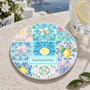 Sommer-Türkis-Sizilianischer-Azulejo-Amalfi-Muster Getränkeuntersetzer