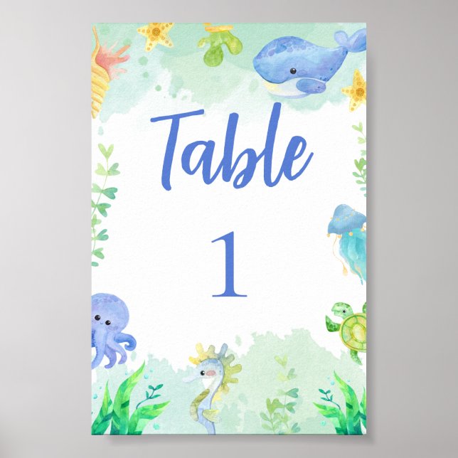 Sommer unter der Sea Baby Shower Tischnummer Poster (Vorne)