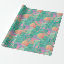 Sommer Vaporwave Sonnenuntergang und Palmen Bäume Geschenkpapier