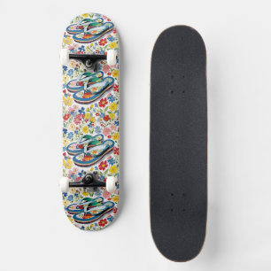 Sommer-Vibes-Blumen-Flip-Flops Tropisches Blumenmu Skateboard