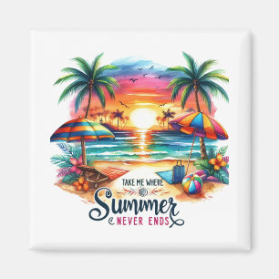 Sommer-Vibes-Bürstenstrich-Strand-Sonnenuntergang- Magnet