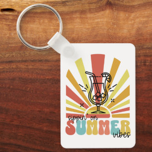 Sommer-Vibes genießen, Retro-Sonne, Cocktailglas Schlüsselanhänger