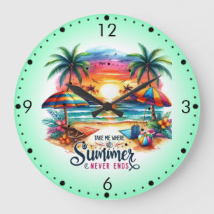 Sommer-Vibes-Pinselführung Strand Sonnenuntergang- Große Wanduhr