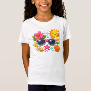 Sommer-Vibes-Stil-Sonnenbrille-Grafik-Kinder-Weiß T-Shirt