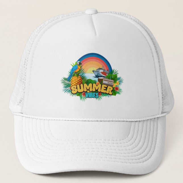 Sommer-Vibes-Strand Truckerkappe (Vorderseite)