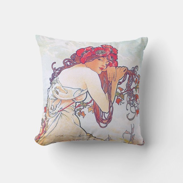 Sommer (vier Jahreszeiten), Alphonse Mucha Kissen (Vorderseite)