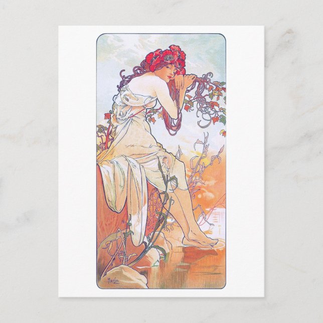 Sommer (vier Jahreszeiten), Alphonse Mucha Postkarte (Vorderseite)