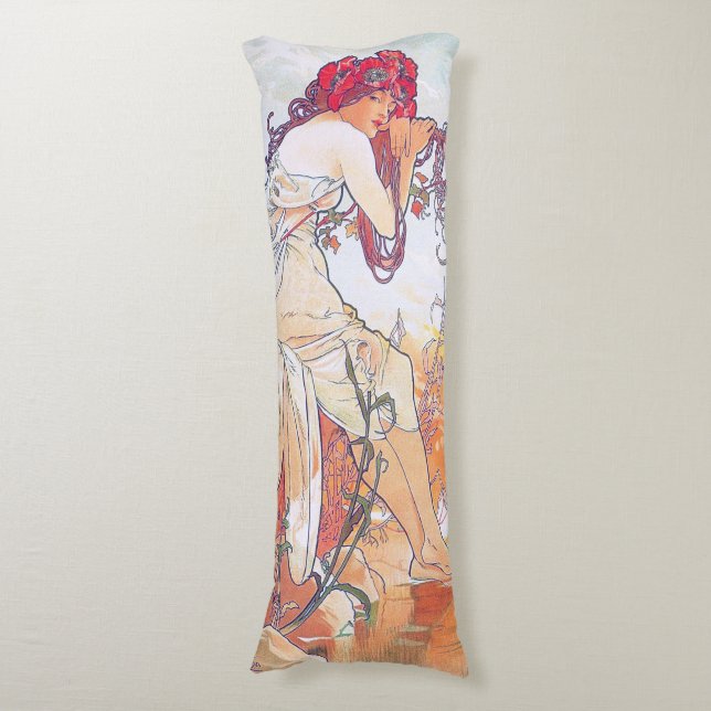 Sommer (vier Jahreszeiten), Alphonse Mucha Seitenschläferkissen (Vorderseite Vertikal)