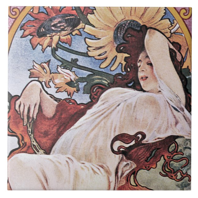 Sommer (vier Jahreszeiten), Mucha Fliese (Vorderseite)