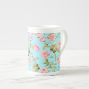 Sommer Viktorianische Vintage Rose Muster auf Aqua Prozellantasse