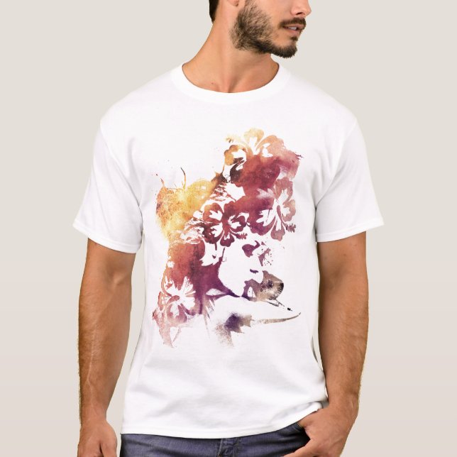 Sommer-Vintages Mädchen und Blumen T-Shirt (Vorderseite)
