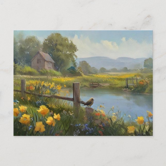 Sommer Vögel Natur Haus Postcard Wasserfarbe Postkarte (Vorderseite)