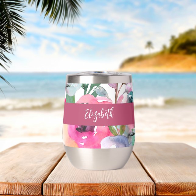 Sommer-Wasserfarbe-Blumen-Monogramm-Name (Strand (gedreht))
