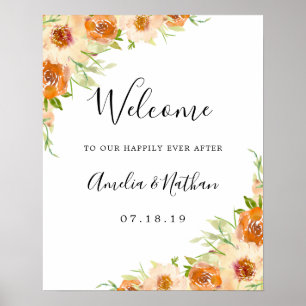 Sommer-Wasserfarben-Blumen-Hochzeitsschild Poster