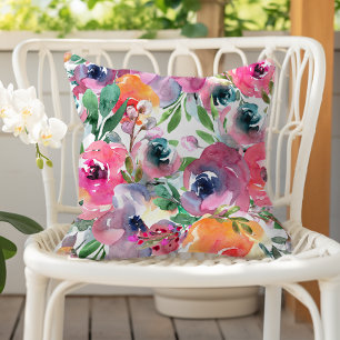 Sommer-Wasserfarben-Blumen Indigo Rot Pink Orange Kissen