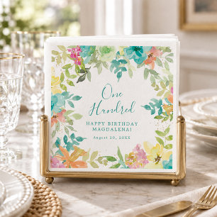 Sommer-Wasserfarben-Blumenstrauß zum 100. Geburtst Serviette