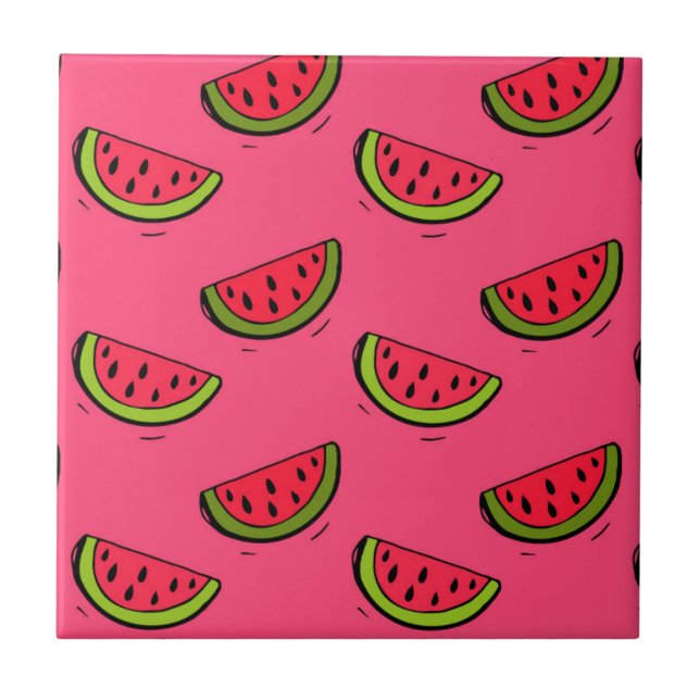 Sommer-Wassermelone auf rosa Muster Fliese (Vorderseite)