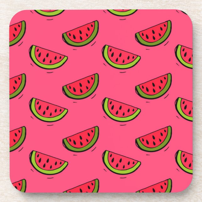 Sommer-Wassermelone auf rosa Muster Getränkeuntersetzer (Vorderseite)