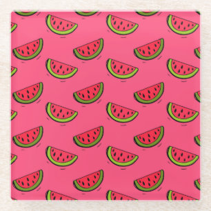Sommer-Wassermelone auf rosa Muster Glasuntersetzer