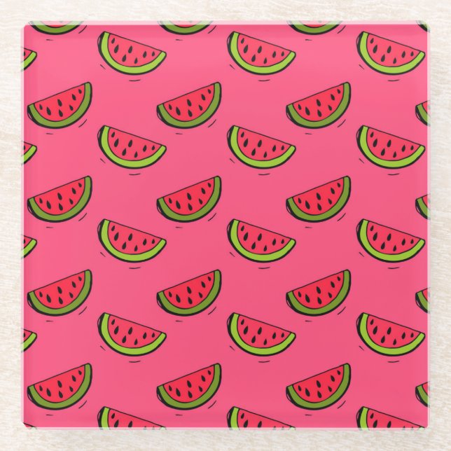 Sommer-Wassermelone auf rosa Muster Glasuntersetzer (Vorderseite)